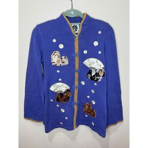 Storybook Knits Embroidered Zipped Sweater Pekingese Dogs Fans NWT Sz XS‎